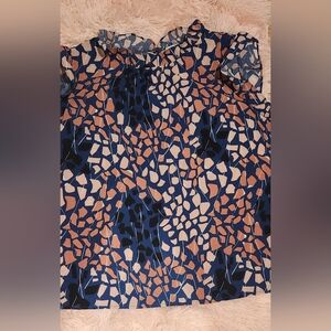 THML Blue and Peach Abstract Top NWOT